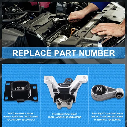 Miniatura 3 de Juego de 3 piezas de montaje de motor y montaje de transmisión compatible con Ford Focus 2005-2007 2.0L, Focus 2003-2007 2.3L, Transit Connect