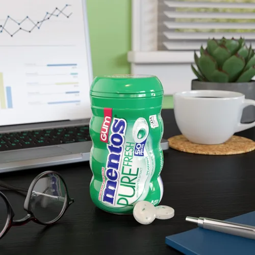 Miniatura 6 de Mentos - Goma de mascar Pure Fresh, Goma de mascar libre de azúcar, con xilitol, sabor Spearmint, botella de 50 unidades (paquete de 4 unidades)