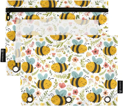 Miniatura 27 de SHJI Bolsas para carpetas, bolsa de lápices de mármol rosa y azul para carpeta de 3 anillas, paquete de 2 bolsas transparentes con cremallera