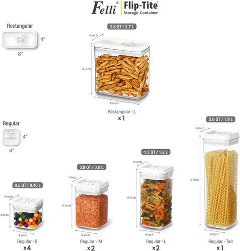 Miniatura 4 de Felli Flip Tite Contenedor de almacenamiento con tapa de 4 pulgadas, cuadrada y rectangular, tarro de acrílico transparente con sello de anillo