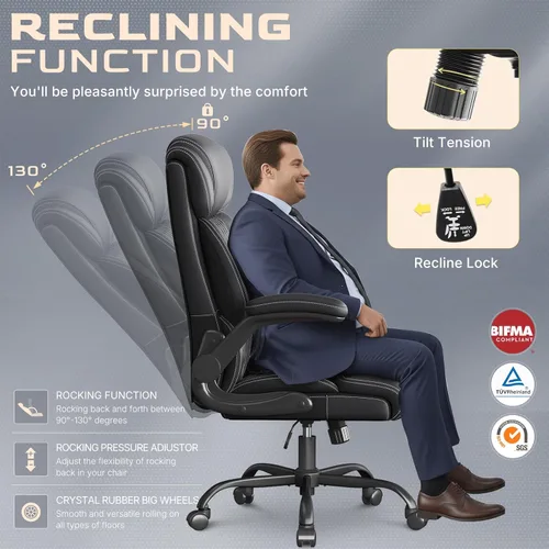 Miniatura 5 de Silla de oficina ejecutiva con respaldo alto, transpirable, silla de oficina grande y alta, reposabrazos abatibles, soporte lumbar, silla giratoria