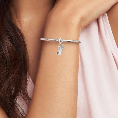 Miniatura 2 de BETTY&SARAH Dijes de plata de ley 925 con letras para pulseras y collares, dije con inicial del alfabeto, regalo de joyería para mujer