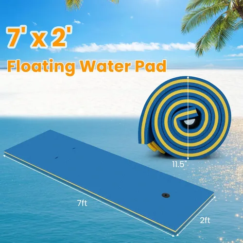 Miniatura 7 de GYMAX Alfombrilla de agua flotante, hamaca gruesa de espuma de natación con diseño de almohada rodante, colchón portátil de balsa de agua de 3 capas