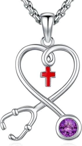 Miniatura 184 de Collar de alas de ángel de plata de ley 925, ángel de la guarda, enfermera RN caduceo, dije de ángel de cristal, joyería de regalo para mujer