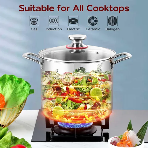 Miniatura 5 de Olla grande de acero inoxidable de 12 cuartos con tapa, olla de sopa de cocina de tres capas Onader