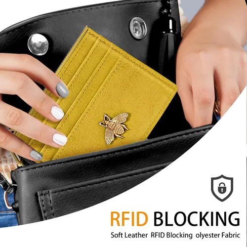 Miniatura 13 de SEAVILIA Tarjetero llavero cartera para mujer con ventana de identificación RFID monedero regalo abeja delgada minimalista pequeña cartera