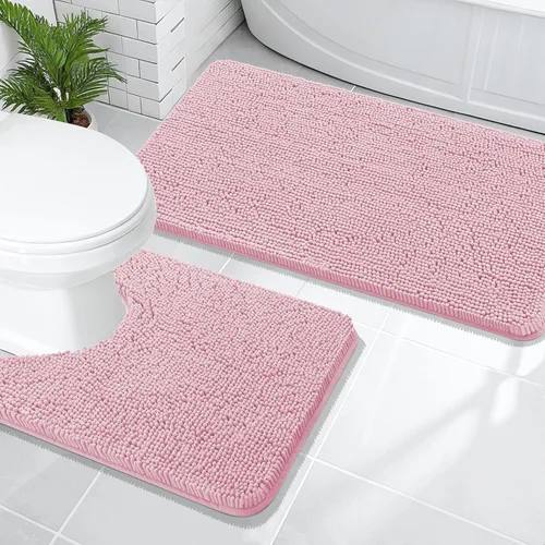 Miniatura 125 de OLANLY Juego de alfombras de baño de 2 piezas, alfombras de baño de chenilla suave y absorbente y alfombra de contorno en forma de U para inodoro