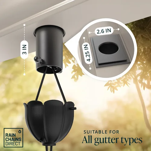 Miniatura 6 de Rain Chains Direct - Adaptador/Instalador de Canalones de Cadena de Lluvia en Aluminio con Revestimiento de Pintura Electrostática Negra Cobre