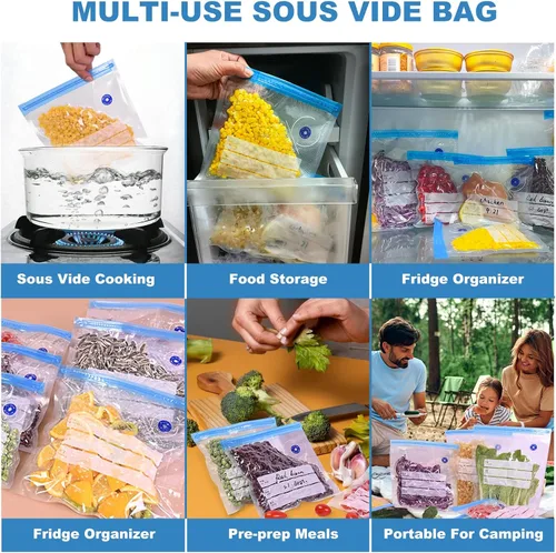 Miniatura 5 de Bolsas Sous Vide, 20 bolsas reutilizables de sellado al vacío de 10 x 11 pulgadas para alimentos, bolsa selladora con cremallera al vacío con bomba