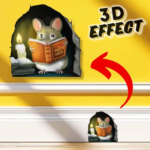 Miniatura 2 de Ratón Leyendo Libro, Adhesivo Decorativo para Pared, Habitación de Niños, Aula, Hogar, Dormitorio, Librero, Amante de los Libros, de Ratones