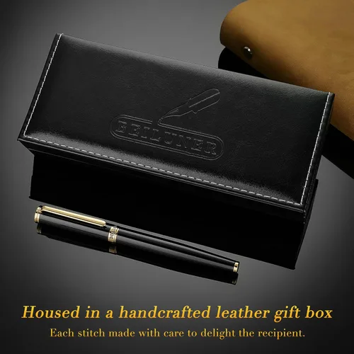 Miniatura 5 de BEILUNER Pluma estilográfica negra, impresionantes plumas de lujo con detalles de oro de 24 quilates, hermosa plumilla dorada de 24 quilates Negro