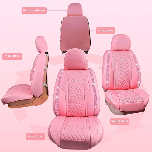 Miniatura 9 de Car Pass Funda de asiento, cuero napa rosa, asientos delanteros, impermeable, resistente, antideslizante, universal para el 95% de automóviles, SUV