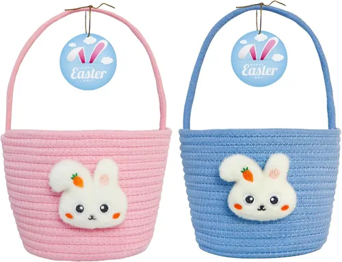 Miniatura 7 de Cesta de Pascua, cestas de Pascua para niños, cesta de Pascua para bebés con asa, cesta de huevos de conejo vacía, cestas de Pascua para niños
