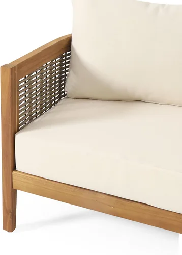 Miniatura 10 de Merax Sofá de mimbre de madera de acacia al aire libre de 76.5 pulgadas, sofá de 3 plazas para patio trasero