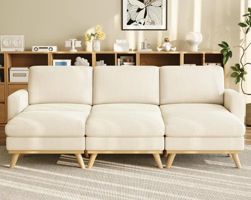 Miniatura 19 de Vesgantti Sofá modular en forma de U de 119 pulgadas, sofá modular de pana con asiento profundo y soporte de resortes, sofá convertible con 2 Beige