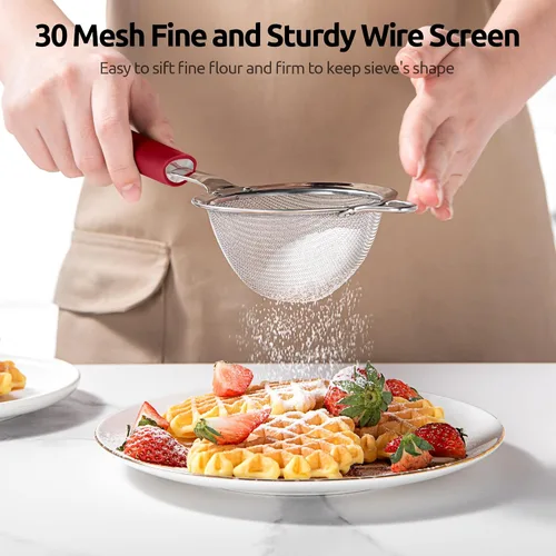 Miniatura 5 de U-Taste Colador pequeño de malla fina: 18/8 de acero inoxidable, 8,5 cm, 30 malla, colador de cocina de malla fina con asa de silicona remachada (4)