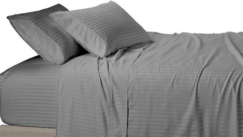 Miniatura 12 de Royal Tradition Damasco rayado 580 hilos, 100 % algodón tamaño Queen juego de sábanas de cama beige