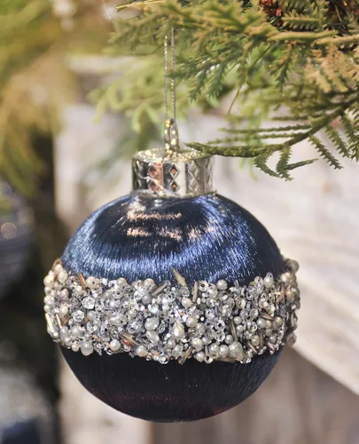 Miniatura 5 de 12 piezas de adornos de bola de Navidad de satén, lujosas decoraciones colgantes de árbol de seda para corona de Navidad, boda, fiesta (azul)