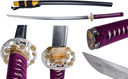 Miniatura 10 de Samurai Katana,1060 acero de alto carbono,Acero T10,Acero de Damasco,Aleación Tsuba,Mango de madera maciza