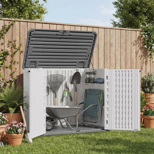 Miniatura 20 de UDPATIO Outdoor Resin Storage Shed 8 x 10 FT, Plastic Storage Shed with Floor Large Outdoors Garden Tool Storage Shed Outside Clearance Shed with