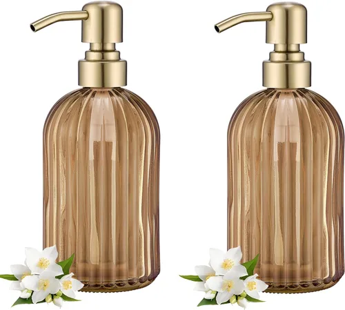 Miniatura 15 de Dispensadores de jabón de vidrio para cocina y baño, botella de vidrio pesado de 16 onzas, bomba de níquel cepillado de acero inoxidable