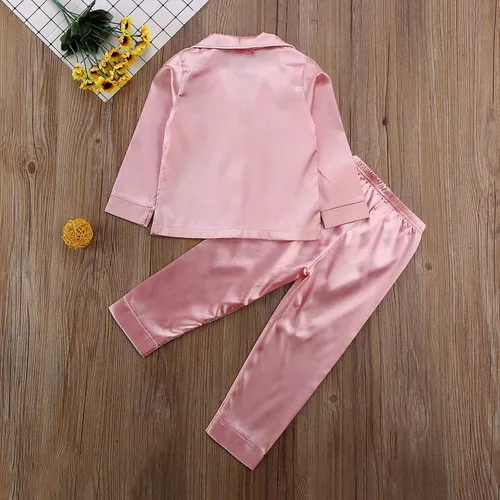 Miniatura 6 de Conjunto de pijama de satén con botones y pantalones largos, ropa de dormir para niños y niñas