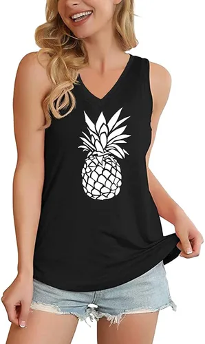 Miniatura 6 de MAGICMK Camiseta sin mangas para mujer, de verano, casual, holgada, cuello en V, básica, para entrenamiento