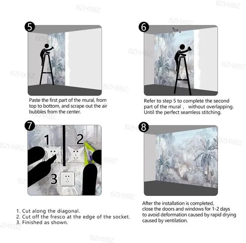 Miniatura 101 de Papel pintado botánico de selva tropical Hojas verdes de planta murales Estética para decorar habitación Sala de estar Fondo de TV Gran mural de B033