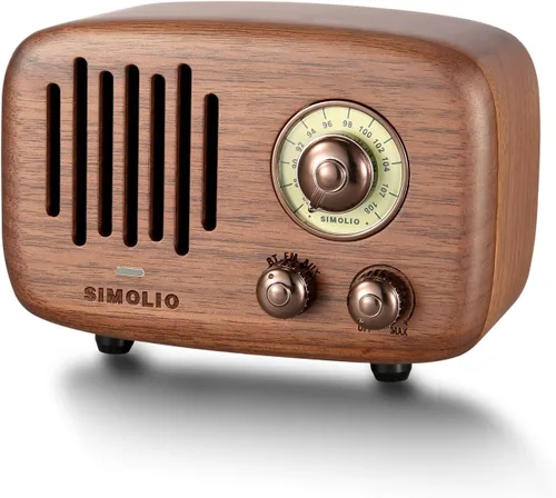 Miniatura 8 de SIMOLIO Altavoces Bluetooth retro de radio vintage, fuerte y potente sonido estéreo de 2 x 8 W, altavoz de madera de nogal negro natural con radio