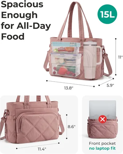 Miniatura 2 de BAGSMART Bolsa de Almuerzo para Mujer, Bolsa de Almuerzo Grande con Aislamiento, Bolsa de Mano Acolchada con Múltiples Bolsillos para Trabajo, Aire