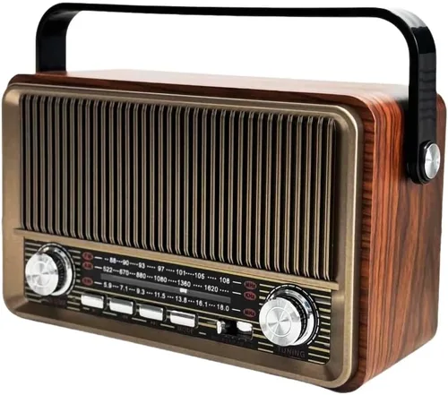 Radio AM/FM retro con altavoz y función de reproducción de TF/USB, radio de diseño vintage con dial de sintonización grande, batería de larga
