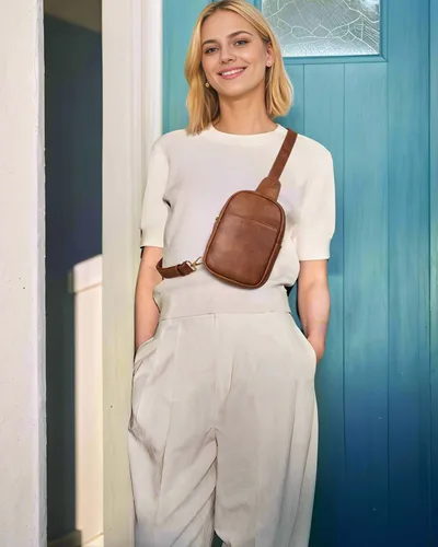 Miniatura 9 de Telena Riñonera pequeña para mujer, de cuero, cangureras, bolsa de pecho para mujer