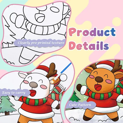 Miniatura 4 de Anseal 8 Paquetes Lienzos Predibujados de Navidad para Pintar, 8" X 8" Lienzo Preimpreso para Niños, Tableros de Pintura con Contorno Preestirado