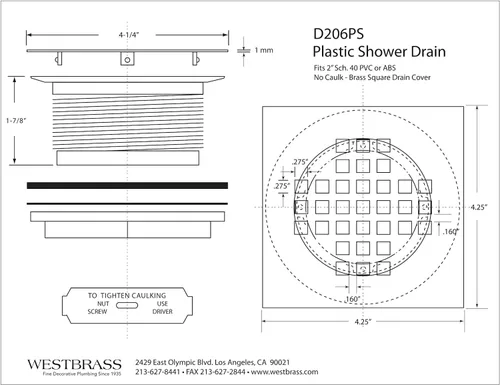 Miniatura 4 de 2" Sch 40 Drenajes de ducha de PVC con cubierta cuadrada de 4-1/4" en cromo pulido