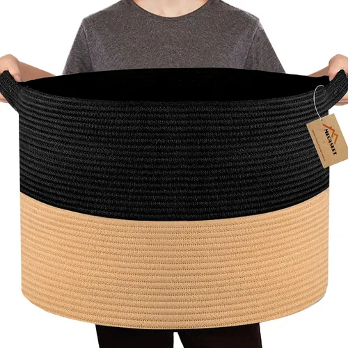 Miniatura 11 de MEGASKET Cesta grande de juguetes para niños, cesta tejida suave de cuerda de algodón de 22" x 14", cesta de almacenamiento para juguetes para Azul
