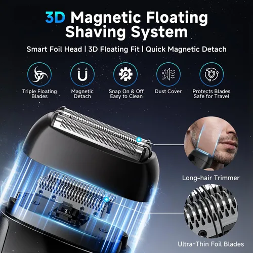 Miniatura 2 de Afeitadoras de lámina eléctricas para hombres: Mini afeitadora eléctrica con 3 cuchillas flotantes, afeitadora de lámina impermeable IPX7
