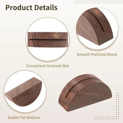 Miniatura 4 de Paquete de 50 soportes para números de mesa, pequeños tarjeteros de madera, elegante diseño medio redondo para tarjetas de identificación