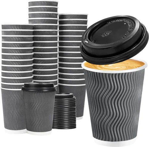 Miniatura 7 de Lamosi Paquete de 50 - Tazas de café desechables aisladas de 8 onzas, tazas de papel de café para llevar, taza de pared corrugada ondulada