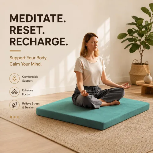 Miniatura 6 de Velvet Zabuton - Tapete de meditación, almohada grande para adultos y cojín de meditación de yoga, asiento de espuma de alta densidad con funda Verde