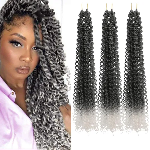 Miniatura 18 de Pelo de ganchillo Ocean Wave de 30 pulgadas, 3 paquetes de cabello trenzado de onda profunda, cabello rizado profundo con ganchillo para mujeres