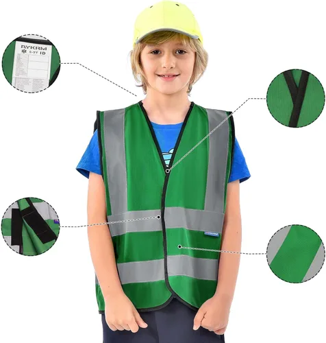 Miniatura 3 de AYKRM Chaleco de alta visibilidad para niños chaleco de seguridad reflectante de alta visibilidad Verde