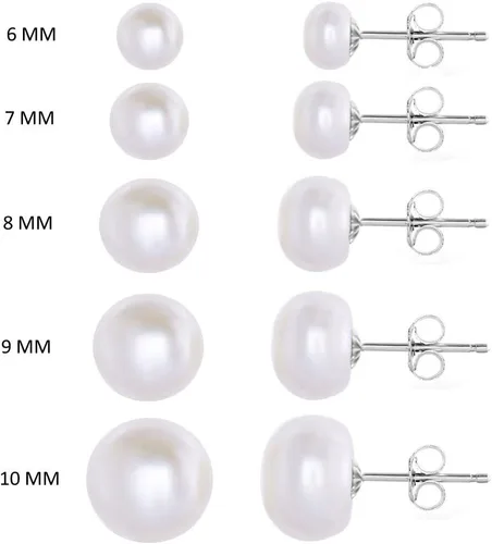 Miniatura 2 de MABELLA Pendientes de botón de plata de ley 925 AAA auténticos cultivados de agua dulce con perlas blancas y perlas para regalar a las mujeres