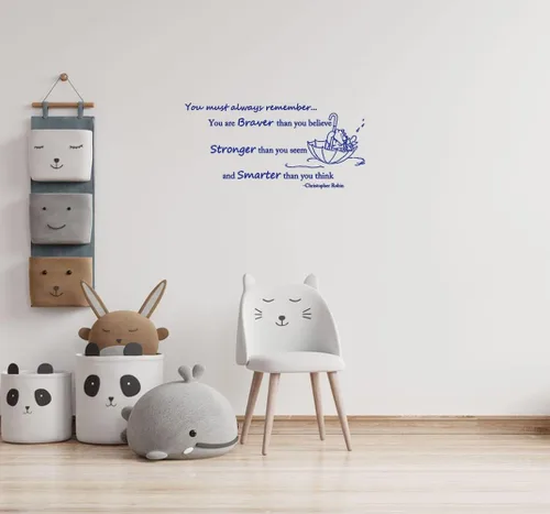 Miniatura 6 de Wall Decals Quote Winnie Pooh Braver Stronger Smarter Vinyl Sticker Baby Boy Girl Bedroom Nursery Home Decor L343 (56in x 26in, lime tree green)