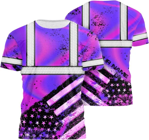 Miniatura 18 de Camisa de alta visibilidad de calavera con bandera de Estados Unidos para hombres, camisas de seguridad con nombre personalizado, ropa de trabajo