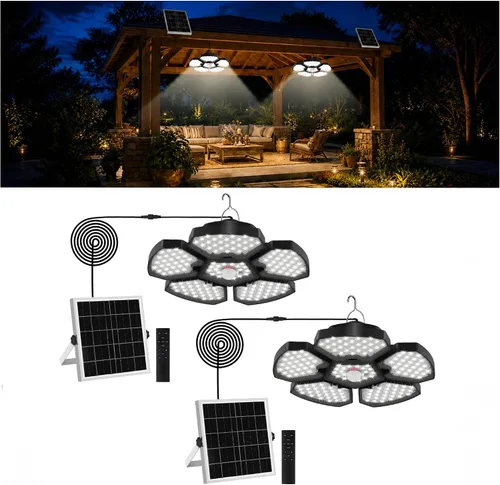 Miniatura 9 de T-SUN Luz Solar para Cobertizo Interior y Exterior, 1200LM 156LED Luz Colgante con Sensor de Movimiento con 5 Modos de Iluminación y Control Remoto