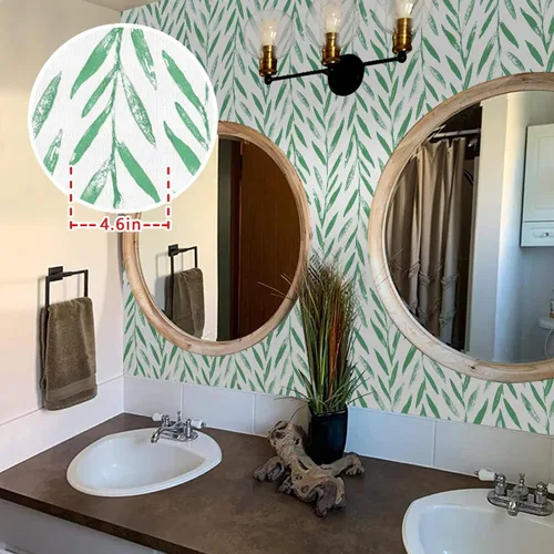 Miniatura 2 de Wudnaye Papel tapiz de hojas verdes para despegar y pegar, papel tapiz floral de 17.7 x 118 pulgadas, papel de contacto floral moderno