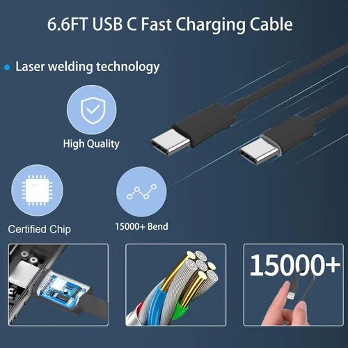 Miniatura 5 de Cargador de teléfono 17, 16, 15, carga rápida, bloque de carga USB C de 30 W con cable de carga C de 6.6 pies de largo para teléfono 17, 16, 15 Pro