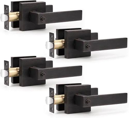 Miniatura 12 de KNOBWELL Juego de 6 manijas de puerta de entrada resistentes color negro mate con llave igual/combo con llave, manija de puerta clásica