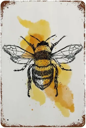 Anique - Letrero de lata de metal con diseño de abeja, retro, nostálgico, divertido letrero decorativo para el hogar, cocina, bar, habitación,