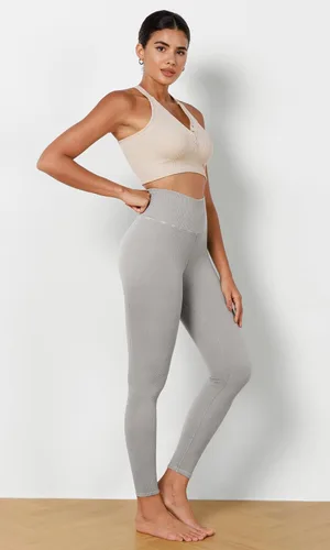 Miniatura 4 de ODODOS Leggings sin costuras para mujer, cintura alta, lavado ácido, acanalado, pantalones de entrenamiento, gimnasio, yoga